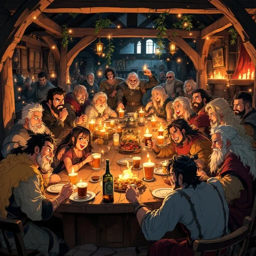 Tavern hearth with maps and mugs